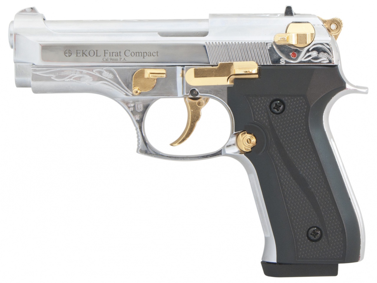 Plynová pistole Ekol Firat Compact chrom gold s rytinou cal.9mm