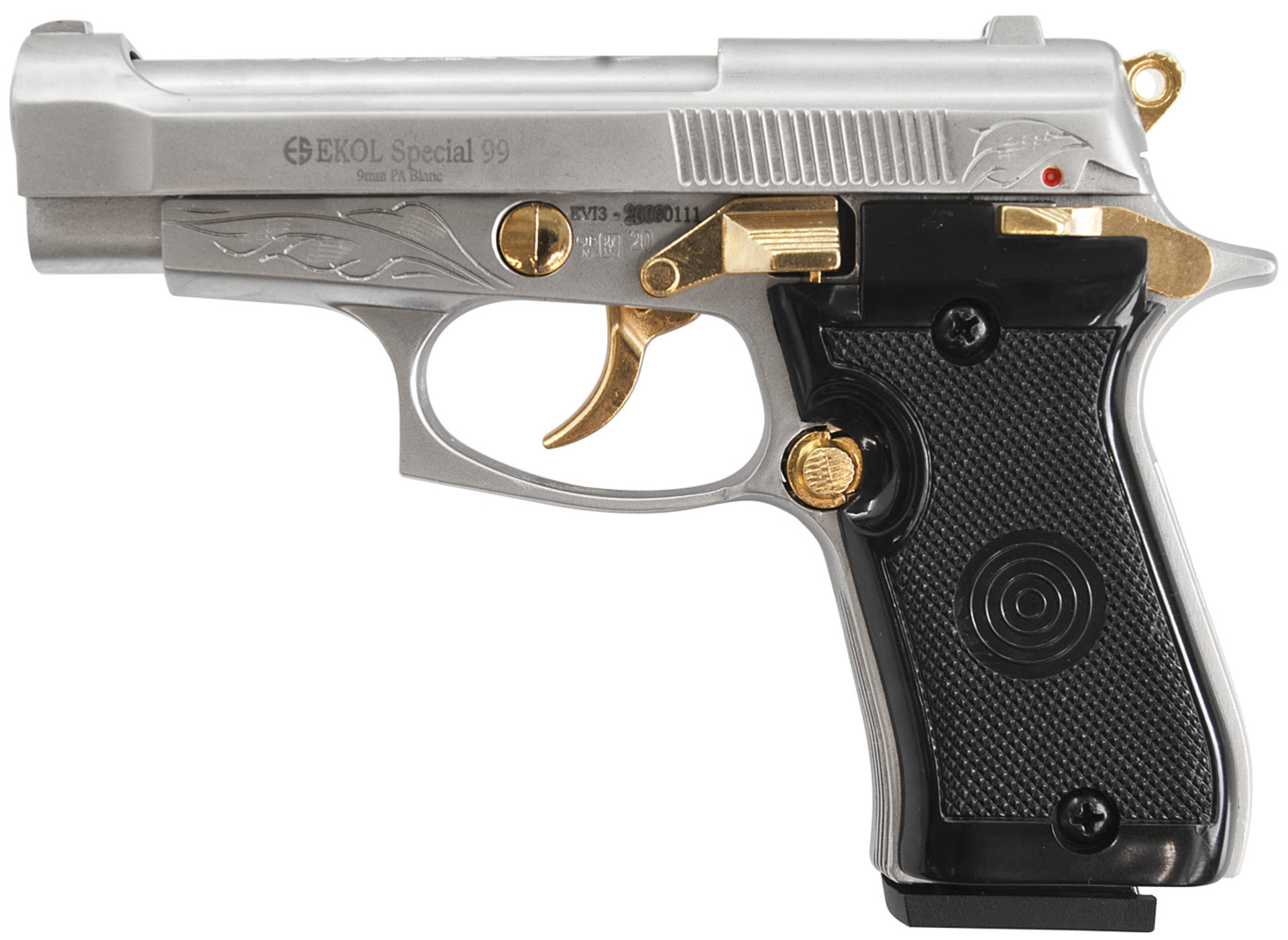 Plynová pistole Ekol Special 99 satén nilk gold s rytinou cal.9mm